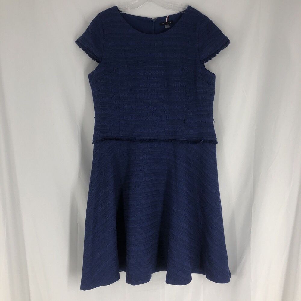 Tommy Hilfiger Short Sleeve Sheath Dress Blue Textured Tweed Size 16